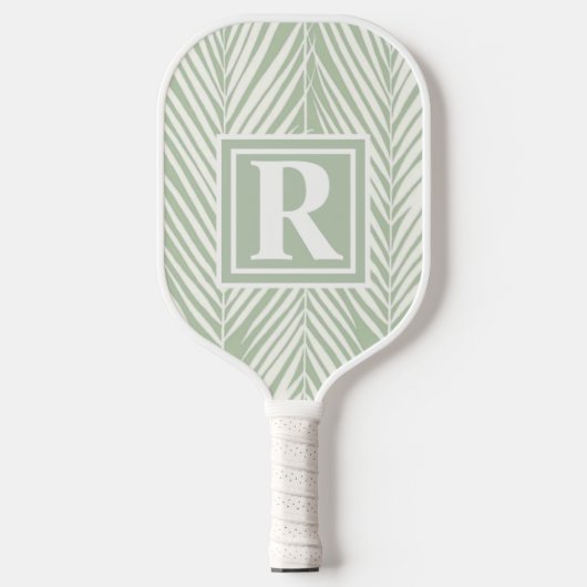 Groene palmen en monogram pickleball paddle (Voorkant)