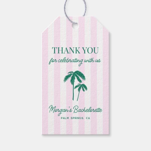 Groene Palmen Roze Strepen Cadeaulabel (Voorkant)