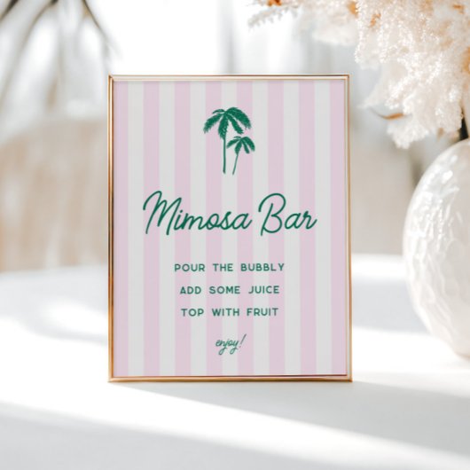 Groene Palmen Roze Strepen Mimosa Bar Poster