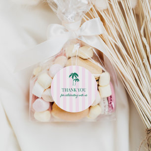 Groene Palmen Roze Strepen Ronde Sticker