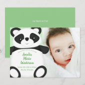 Groene Panda Beer Baby Birth Announement Kaart (Voorkant / Achterkant)