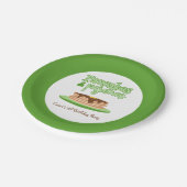 Groene pannenkoeken en pyjama verjaardagsfeestje papieren bordje (Gekanteld)