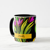 Groene papegaai met sinaasappel en geel mok (Voorkant links)