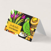 Groene papegaai met sinaasappel en geel visitekaartje (Voorkant)