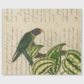 Groene papegaai op vertakking en bladeren cadeaupapier (Vlak)