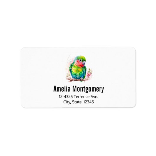 Groene papegaai - Schattige Baby Vogeladres Etiket (Voorkant)