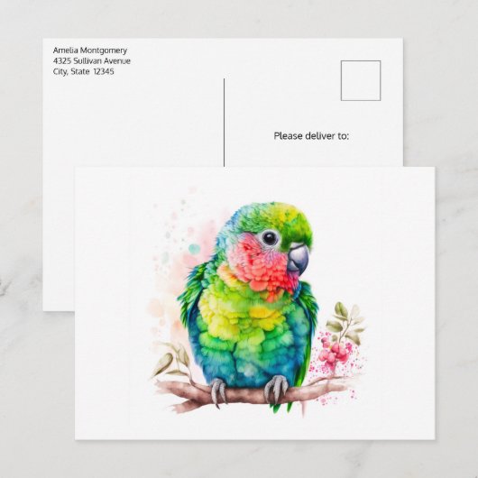 Groene papegaai - Schattigee Baby Bird Briefkaart (Voorkant / Achterkant)