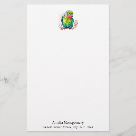Groene papegaai - Schattigee Baby Bird Briefpapier (Voorkant)