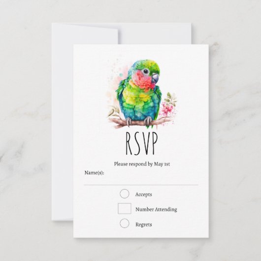 Groene papegaai - Schattigee Baby Bird RSVP Kaartje (Voorkant)