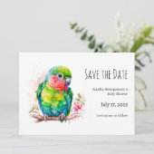 Groene papegaai - Schattigee Baby Bird Save The Date (Staand voorkant)