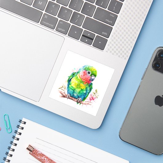Groene papegaai - Schattigee Baby Bird Sticker (Laptop met iPhone)