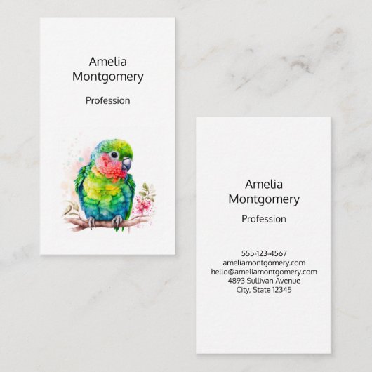 Groene papegaai - Schattigee Baby Bird Visitekaartje (Voorkant / Achterkant)