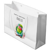 Groene papegaai - Schattigee Baby Vogelverjaardag Groot Cadeauzakje (Voorkant Gekanteld)