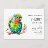 Groene papegaai - Schattigee Baby Vogelverjaardag Uitnodiging Briefkaart (Voorkant)