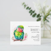 Groene papegaai - Schattigee Baby Vogelverjaardag Uitnodiging Briefkaart (Staand voorkant)