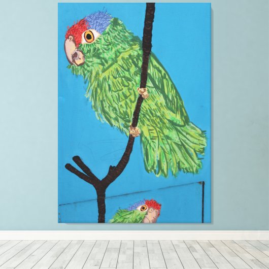 Groene papegaai verpakt canvas (Insitu (Houten vloer))