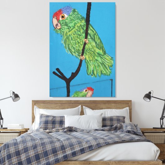 Groene papegaai verpakt canvas (Insitu (Slaapkamer))