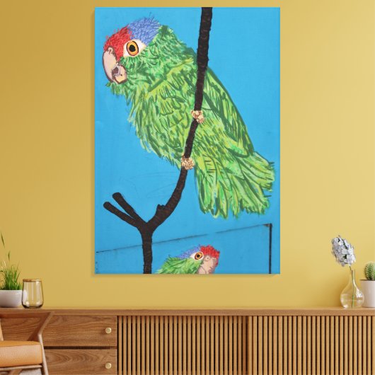 Groene papegaai verpakt canvas (Insitu (Woonkamer))