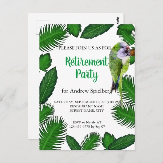 Groene papegaaien en palmbladeren — Uittredingsuit Briefkaart (Voorkant / Achterkant)