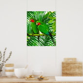 Groene Papegaaien Koppel in een Jungle Setting Poster (Keuken)