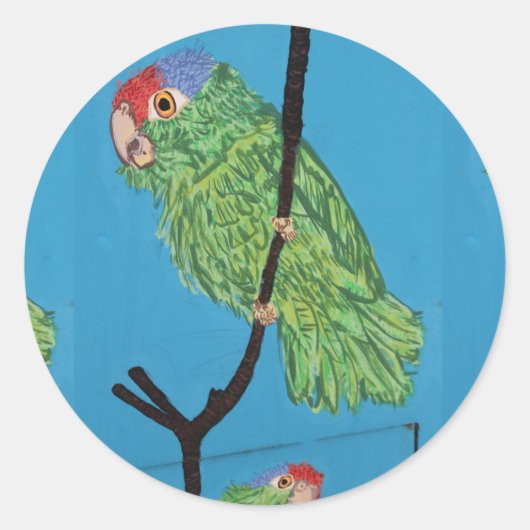 groene papegaaimelaar ronde sticker (Voorkant)