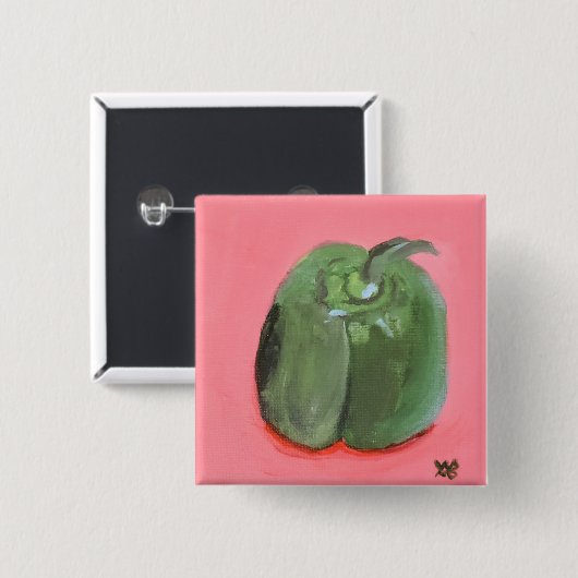 Groene Paprika Vierkante Button 5,1 Cm (Voorkant /achterkant)