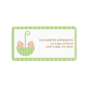 Groene Paraplu Twins Baby shower Etiket