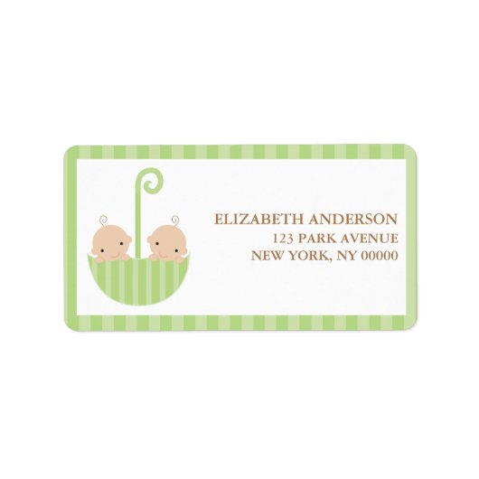 Groene Paraplu Twins Baby shower Etiket (Voorkant)