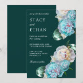 Groene Pareltjes en turquoise pioenen bloemenbruil Kaart (Voorkant / Achterkant)