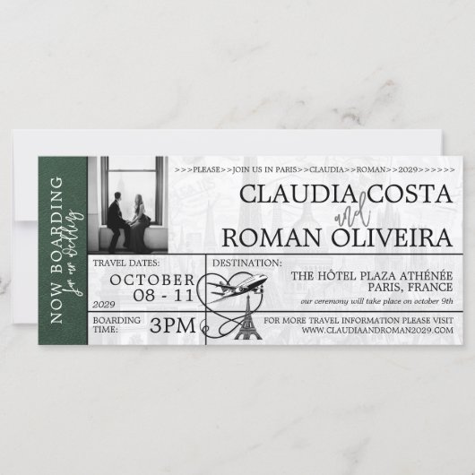 Groene Parijs bruiloft instapkaart uitnodiging (Voorkant)