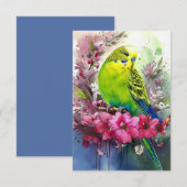 Groene parkiet en bloesems bedankkaart (Voorkant / Achterkant)