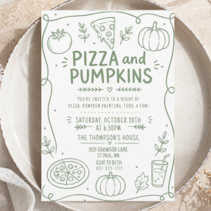groene Partij Minimalistische Doodle Pizza Herfst Kaart