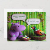 Groene Pasen Fun: Hippo & fazant eieren Feestdagenkaart (Voorkant / Achterkant)