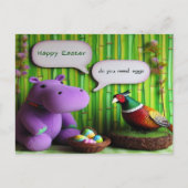Groene Pasen Fun: Hippo & fazant eieren Feestdagenkaart (Voorkant)