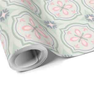 Groene Pastel Bloementegels Cadeaupapier