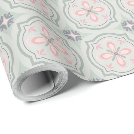 Groene Pastel Bloementegels Cadeaupapier (Rol Hoek)
