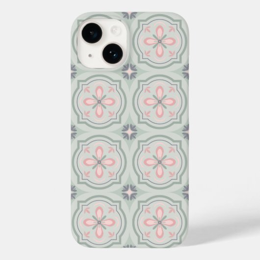 Groene Pastel Bloementegels Case-Mate iPhone Case (Achterkant)