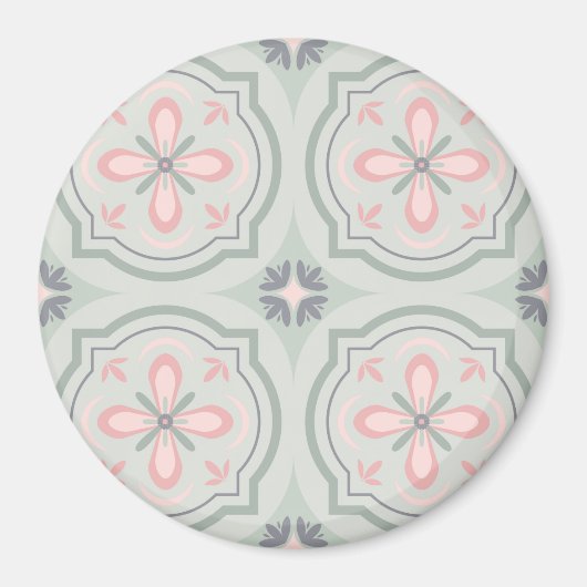 Groene Pastel Bloementegels Magneet (Voorkant)