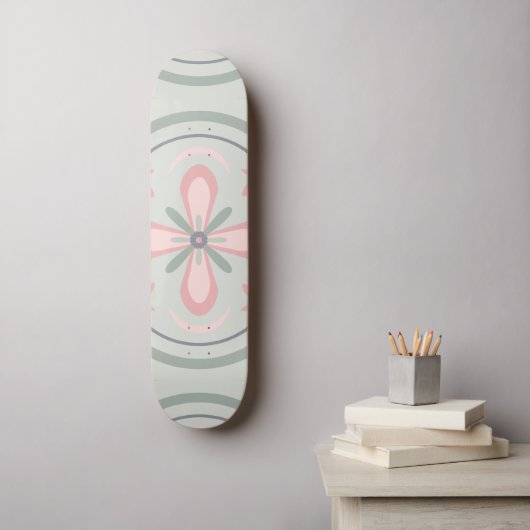 Groene Pastel Bloementegels Persoonlijk Skateboard (Muurkunst)
