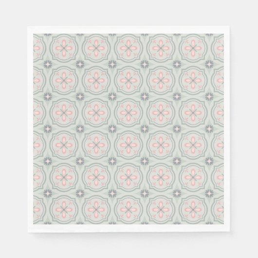 Groene Pastel Bloementegels Servet (Voorkant)