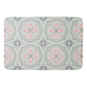 Groene Pastel Bloemtegels Badmat