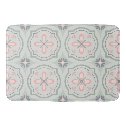 Groene Pastel Bloemtegels Badmat (Voorkant)