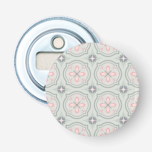 Groene Pastel Bloemtegels Button Flesopener (Voorkant)