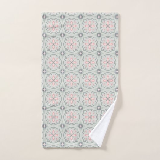 Groene Pastel Bloemtegels Handdoek (Handdoek)