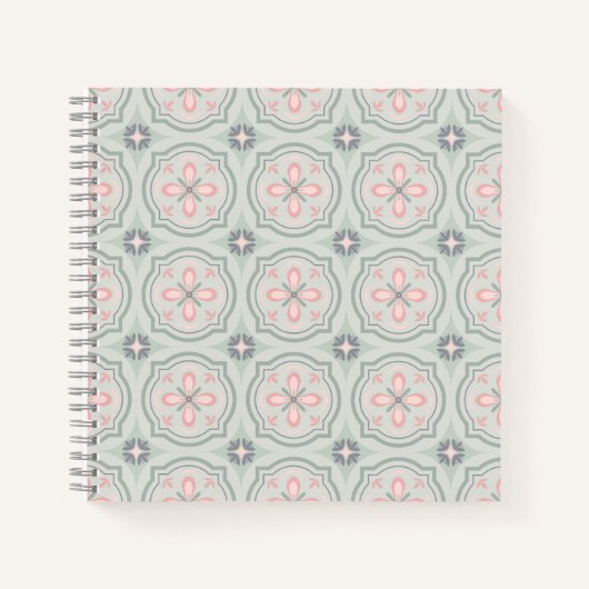 Groene Pastel Bloemtegels Notitieboek (Voorkant)