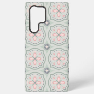 Groene Pastel Bloemtegels Samsung Galaxy Hoesje