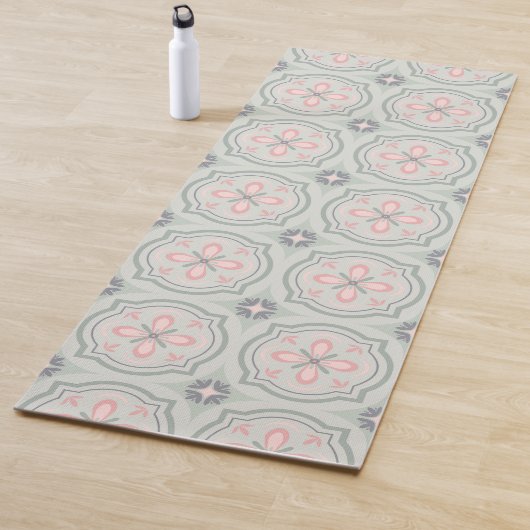 Groene Pastel Bloemtegels Yogamat (In situ)