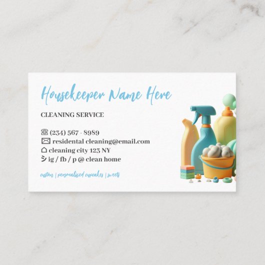 Groene Pastel Cartoon man Reiniging Visitekaartje (Achterkant)