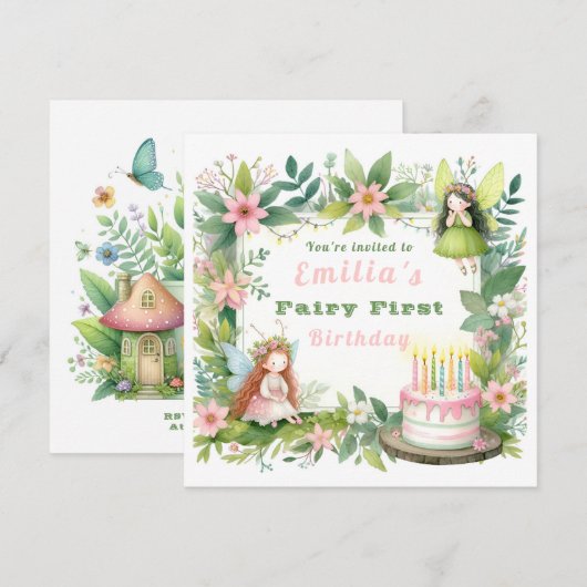 Groene Pastel Fairy Eerste Verjaardag - Kaart (Voorkant / Achterkant)