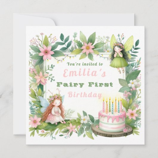 Groene Pastel Fairy Eerste Verjaardag - Kaart (Voorkant)